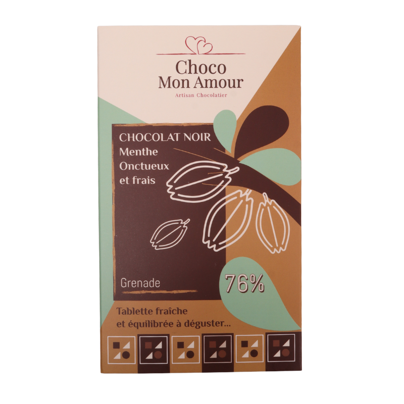 Tablette chocolat noir 76 % Grenade & menthe naturelle