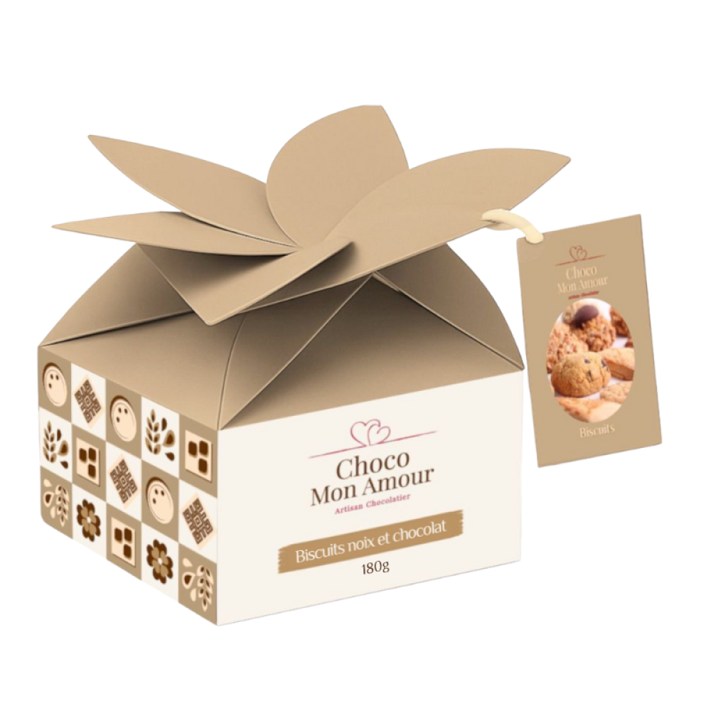 Boîte de biscuits aux noix et au chocolat 